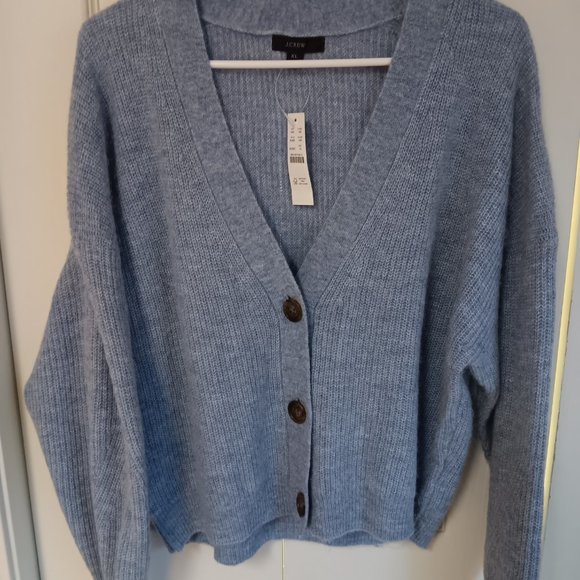 NWT J. Crew Ribbed V-Neck Cropped Cardigan Sweater Blue Heather River XL - Picture 5 of 5